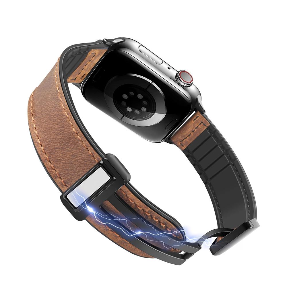 Leather+Silicone Strap for Apple Watch Band Ultra 49mm 44mm 45mm 41mm 46mm 40mm 42mm Magnetic Bracelet Iwatch Series 10 9 8 7 6