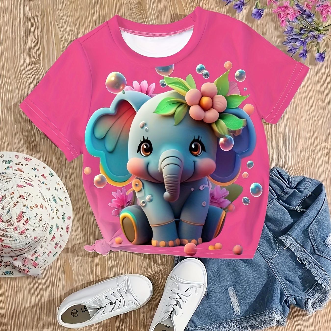 

Футболка с короткими рукавами и 3D цветочным принтом слона для девочек, летний подарок 110