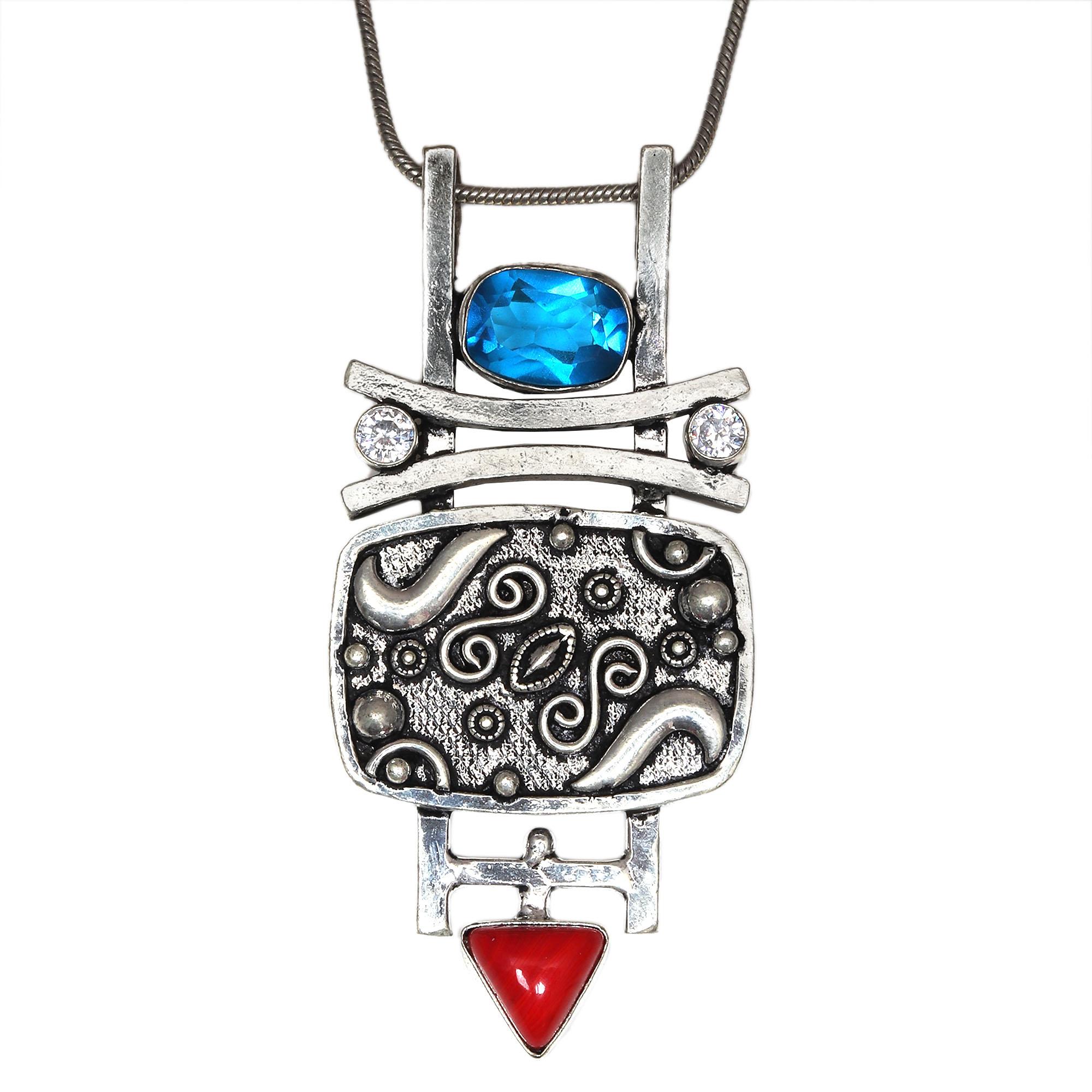 

London Blue Topaz CoralGemstone Mother s Day Silver Jewelry Pendant 3