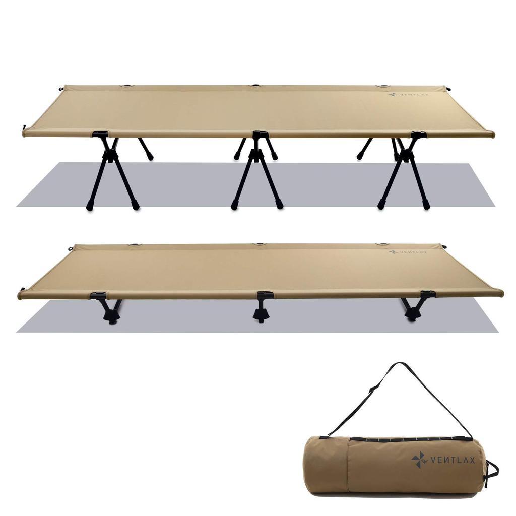 VENTLAX 2-Way Adjustable Cot, Lightweight (3kg), Quiet Design, Foldable, High/Low Adjustable (Coyote Tan)