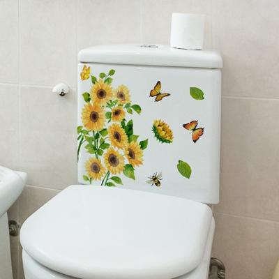 Sunflower Butterflies Toilet Sticker Removable Self-adhesive Waterproof PVC Living Room Wall Art Bathroom Toilet Lid Decoration Decal