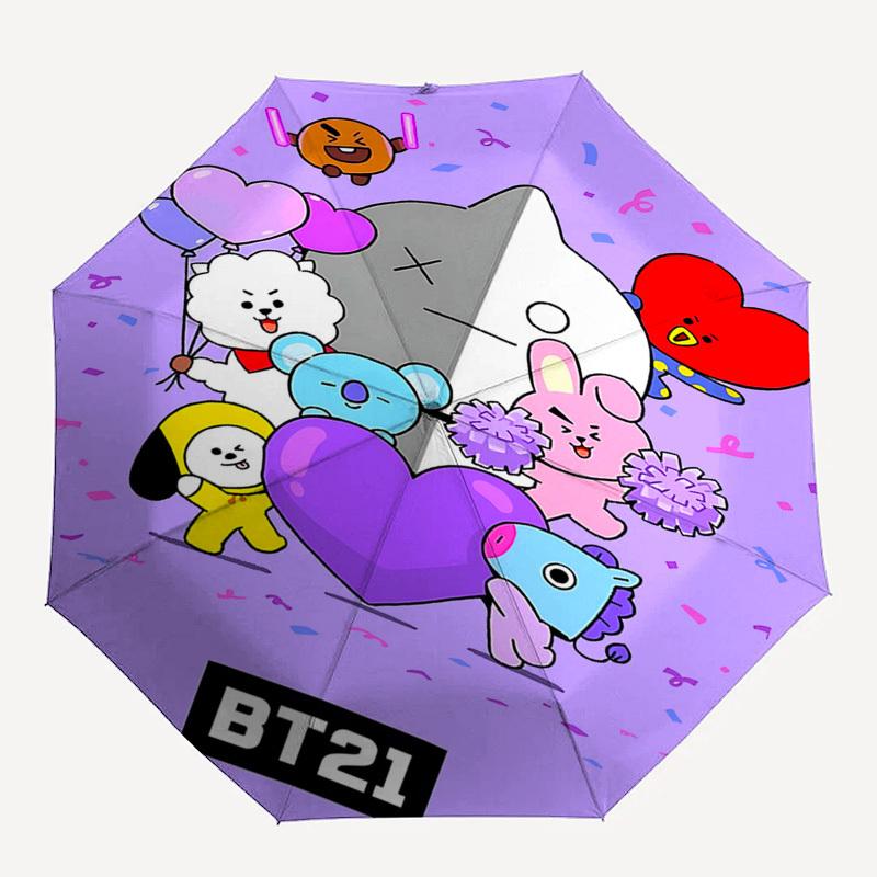 BT21,Cartoon Automatic Folding Umbrella Compact 8 Rib Design,Unique Style,Suitable for Everyday Outdoor Use,Perfect Gift for Friends a