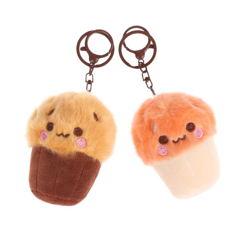Soft Kawaii Mushroom Plush Keychain Cute Cupcake Teacup Design Mini Keyring Bag Pendant for Girls Daily Use