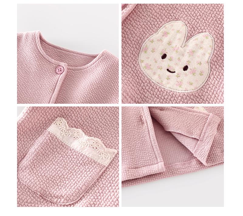 2025 New Autumn Baby Floral Applique Rabbit Jacket & Solid Color Onesie Set - Newborn Outing Clothes