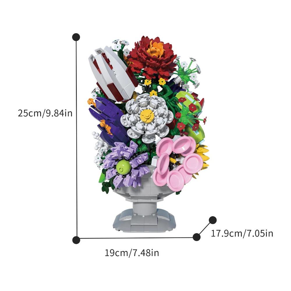 1092PCS Flower Bouquet Building Blocks Immortal Flower Bonsai Model Bricks With Vase Desktop Decoration Kids Toys Holiday Gifts