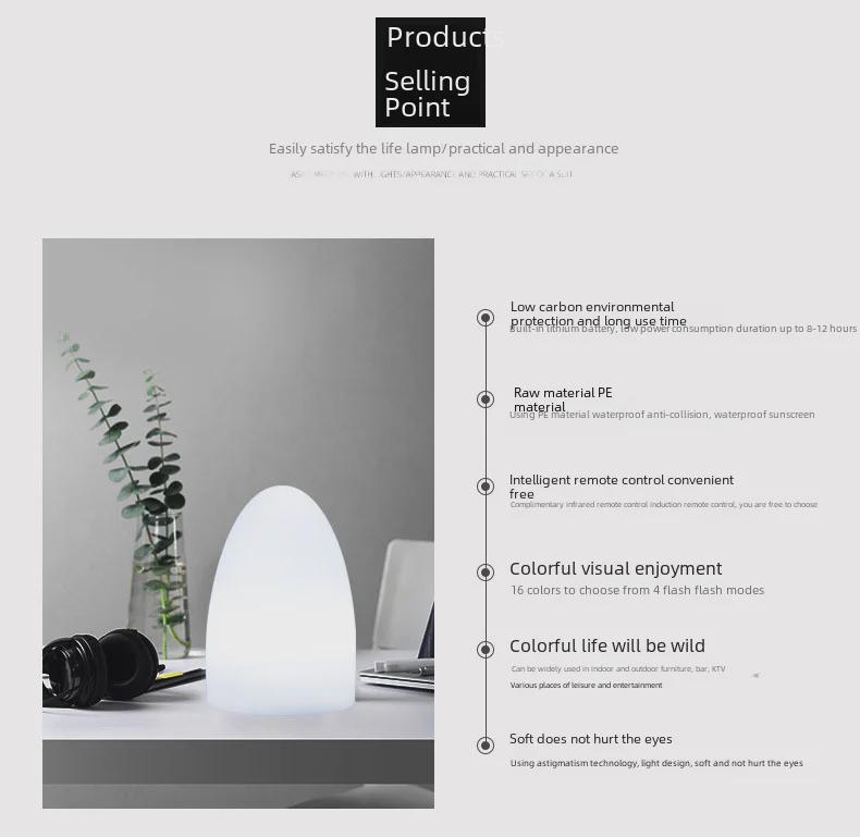 Rechargeable Remote-Control LED Table Lamp - Egg-Shaped, Colorful Night Light for Restaurant and Bedroom Decor