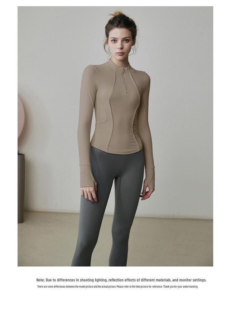 Women's Slim Fit Long Sleeve Yoga Top with Half-Zip Stand Collar
