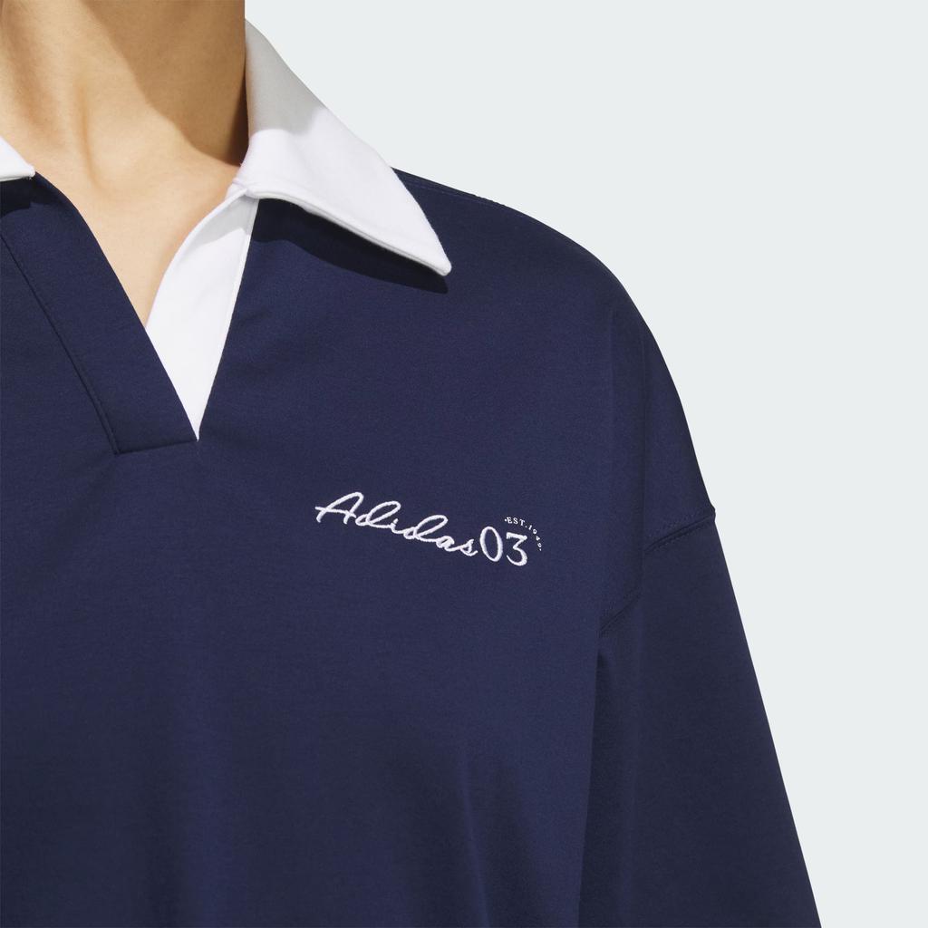 adidas Verbiage Logo Letter Cool Loose Sports Casual Short Sleeve Polo Shirt Women Polo Shirts Deep-Indigo JZ5845