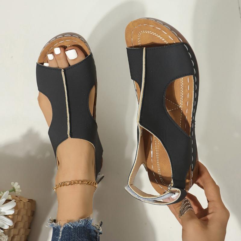 Sandales Velcro Grande Taille à Semelle Épaisse pour Femmes, Coutures de Voiture, Respirantes, Découpées, Talon Compensé, Sandales de Plage