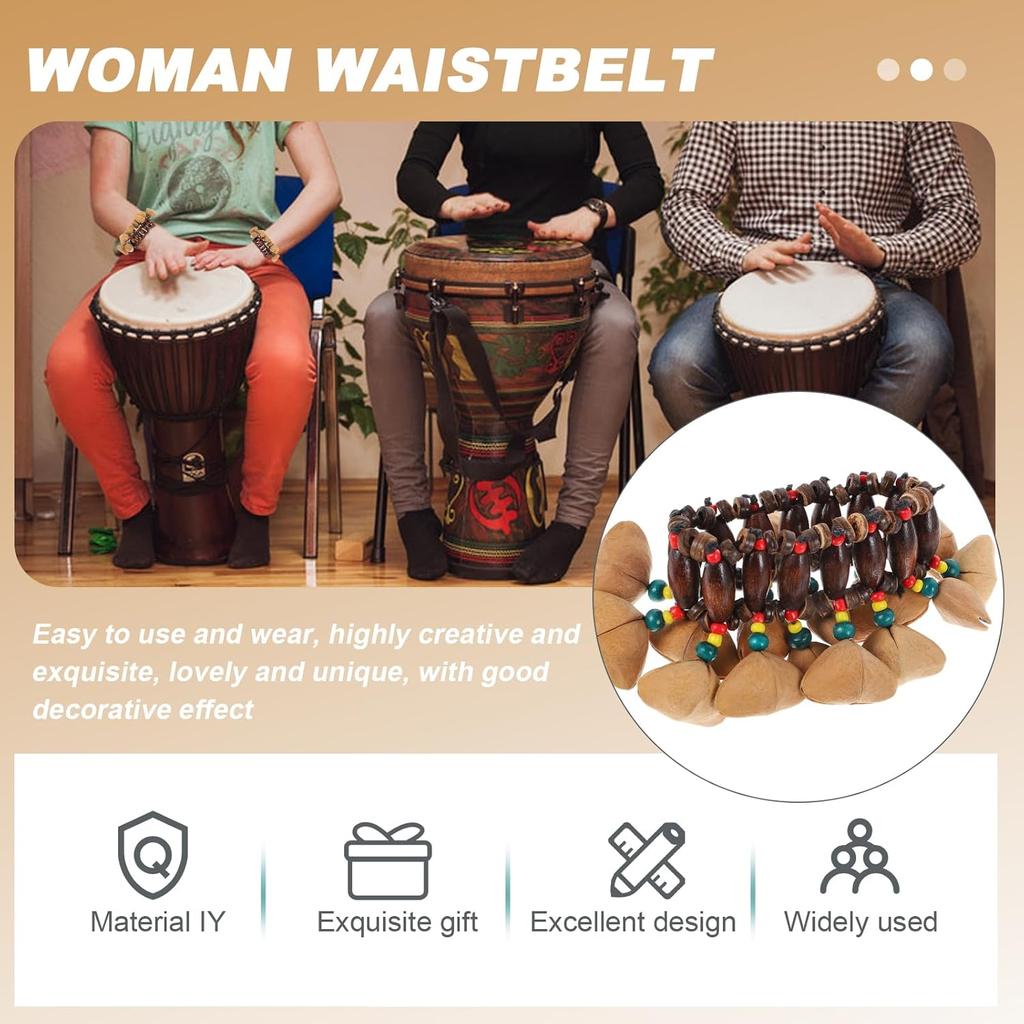 Milisten Tambora Dominicana 2 Pack African Nut Shell Bracelet Musical Instrument Handbell African Nut Bell Bracelet Bracelet, Musical Instrument Drum