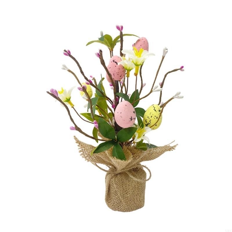 

Colorful Easter Eggs Water Plant Silk Flower Ornament for Easter Decor Festive Home Party Supplies Gift X3UC