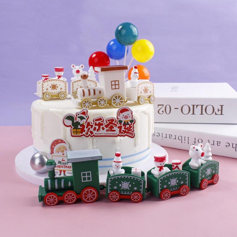 Christmas Mini Train With Snowman Bear Figurines Snowflake Patterns For Holiday Table Decor Xmas Gifts