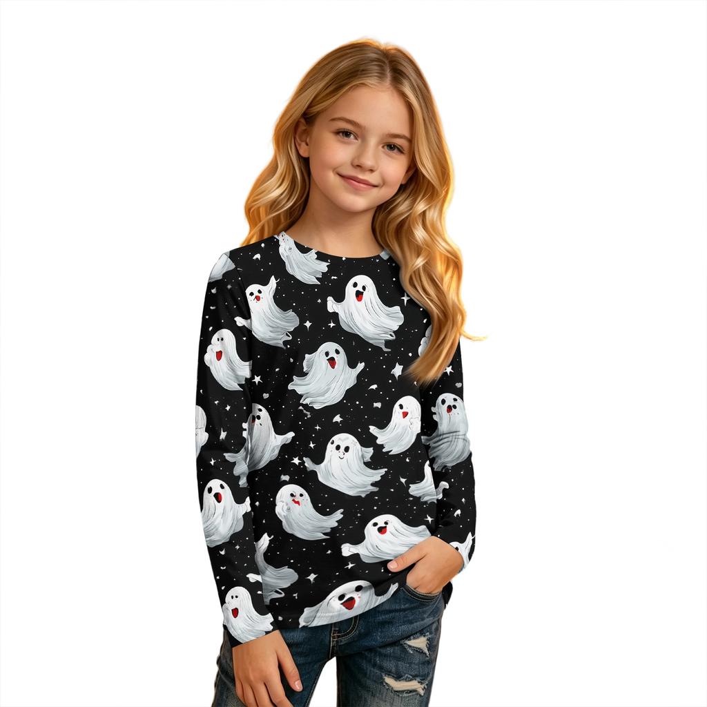 Kids' Halloween Printed Long Sleeve Round Neck T-Shirt