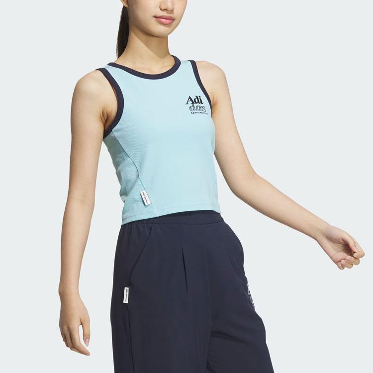 Adidas Logo Tank Top Women Tops Blue JI6873