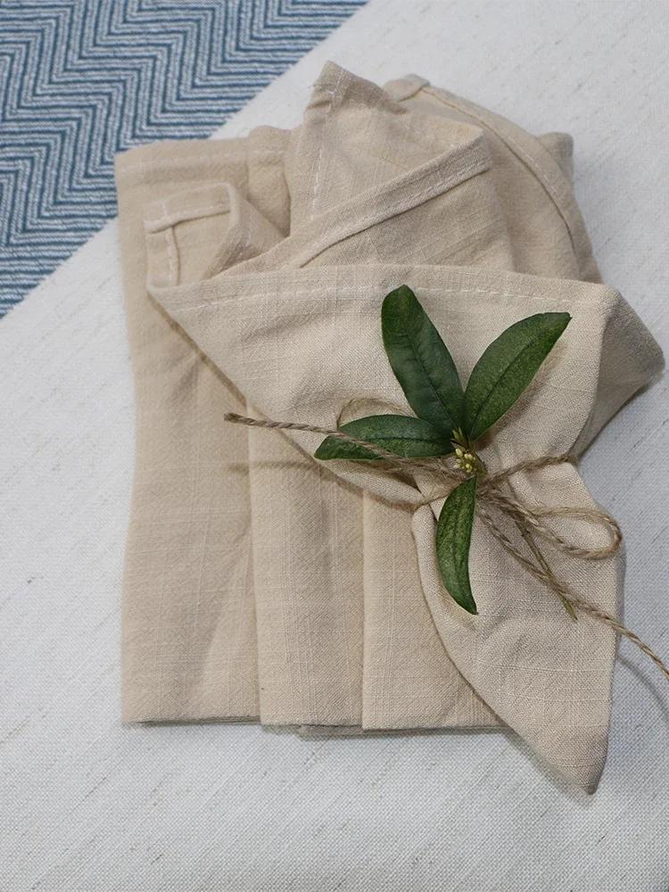 12PCS Cotton Linen Wedding Napkins 40X40cm Kitchen Tableware Towel,Soft Cloth, Reusable For Party Birthday Wedding Decor