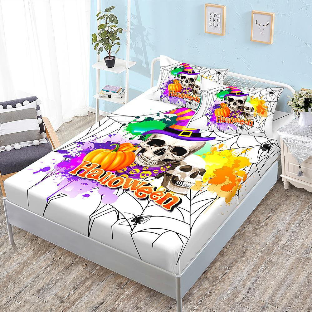 Halloween Three-Piece Set Funny Pumpkin Mattress, Mattress Cover, Mattress Protective Cover