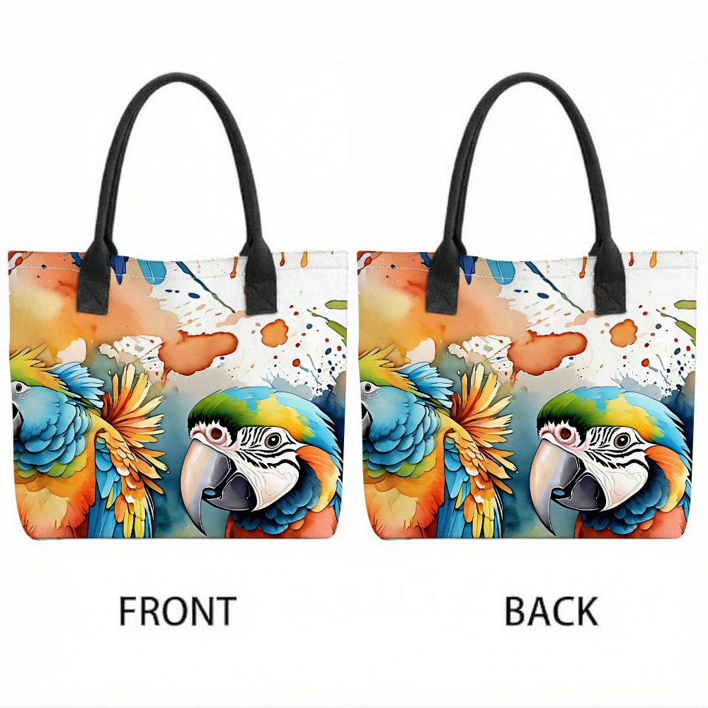 Colorful Parrot Printed Canvas Tote Bag Casual Large Capacity Daily Handbag for Women Outdoor Shopping Travel Carryall Shoulder Bag