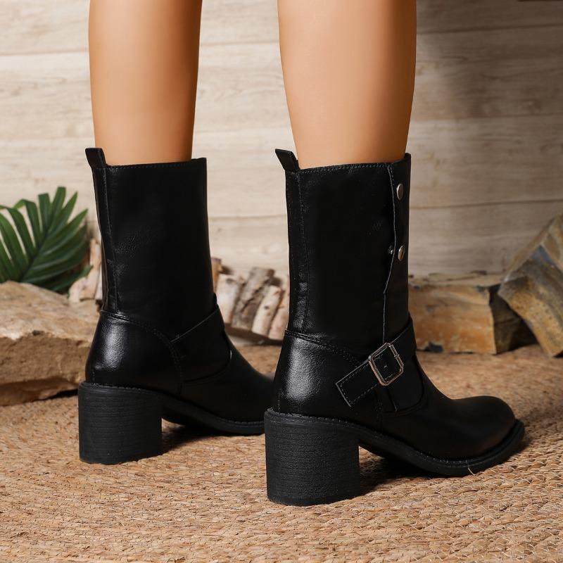 Pointed Toe Thick Heel Single Boots Women's Fashionable Pointed Sleeve Non-slip Wear-resistant Mid-calf Boots