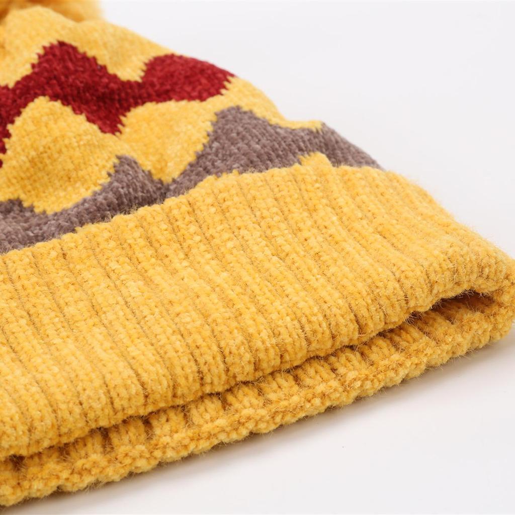 Women's Autumn Winter Plush Warm Knit Hat Chenille Soft Wave Wool Ball Wool Hat