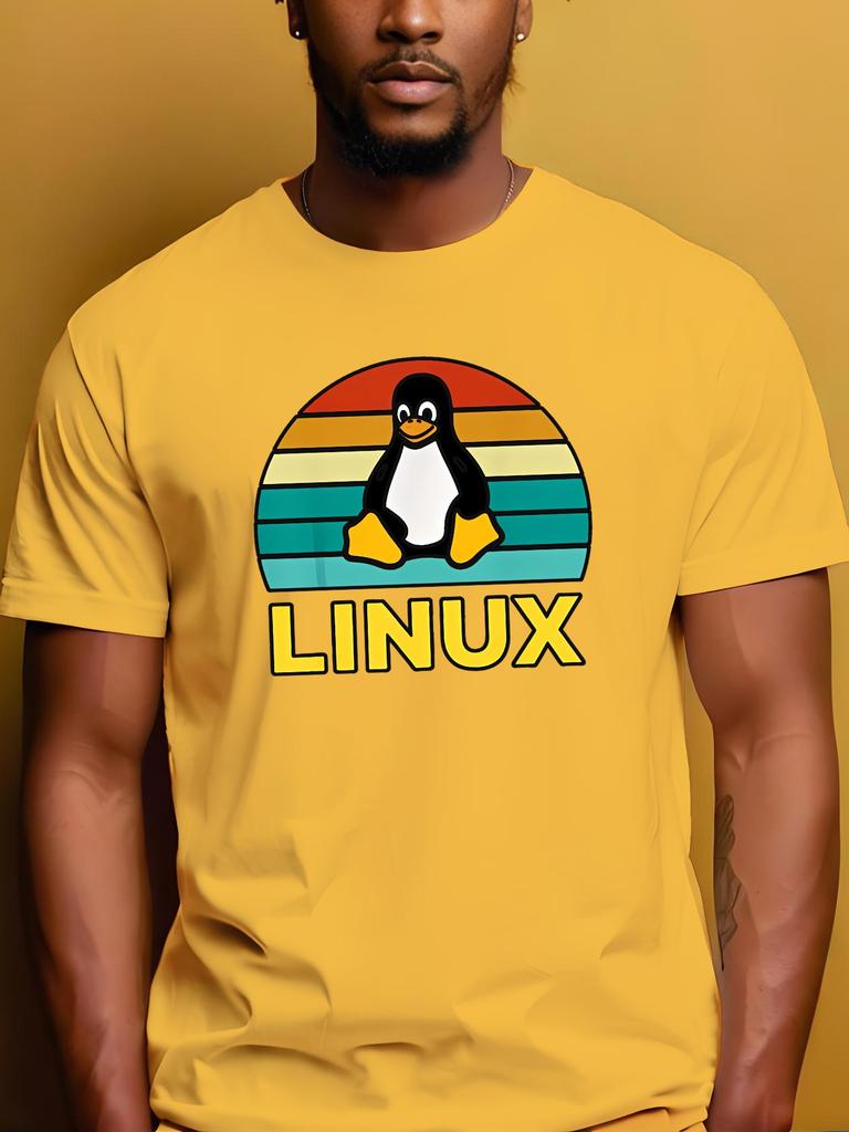 Summer Unisexs 100 Cotton Casual Loose Retro Penguin Pattern Printed Comfortable Sports Round Neck Short Sleeved Tshirt Top