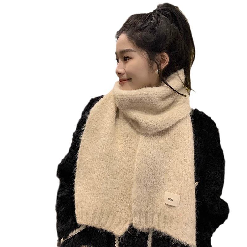 Sweet wind wool blended knitted scarf women's winter new solid color versatile scarf