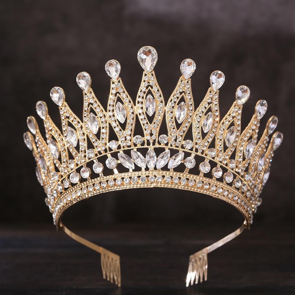Baroque Queen Crystal Crowns With Comb Bride Headdress Luxury Crystal Princess Crown