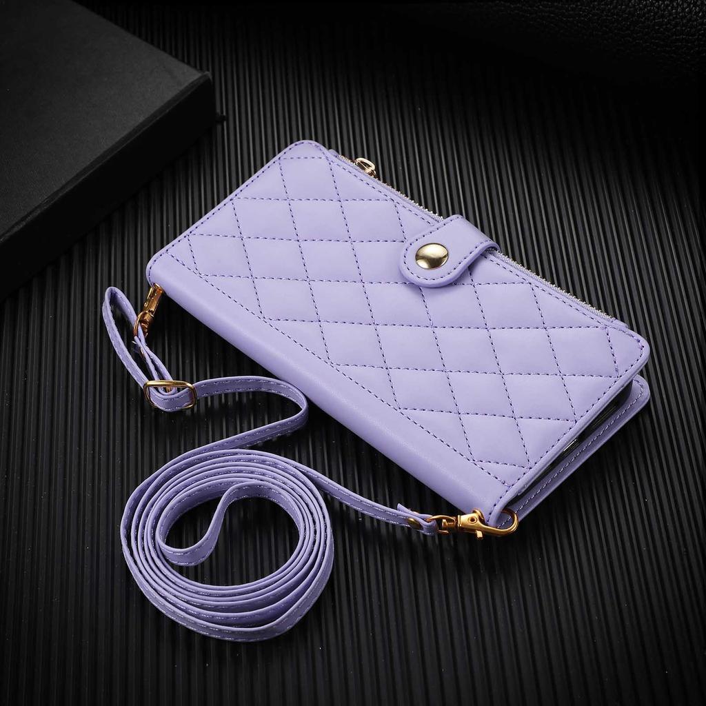Crossbody Phone Case for Google Pixel 10 Pro XL Pixel9 9A 8 8A 7 7A 6 6A Diamond Pattern Zipper&buckle Leather Card Slot Wallet