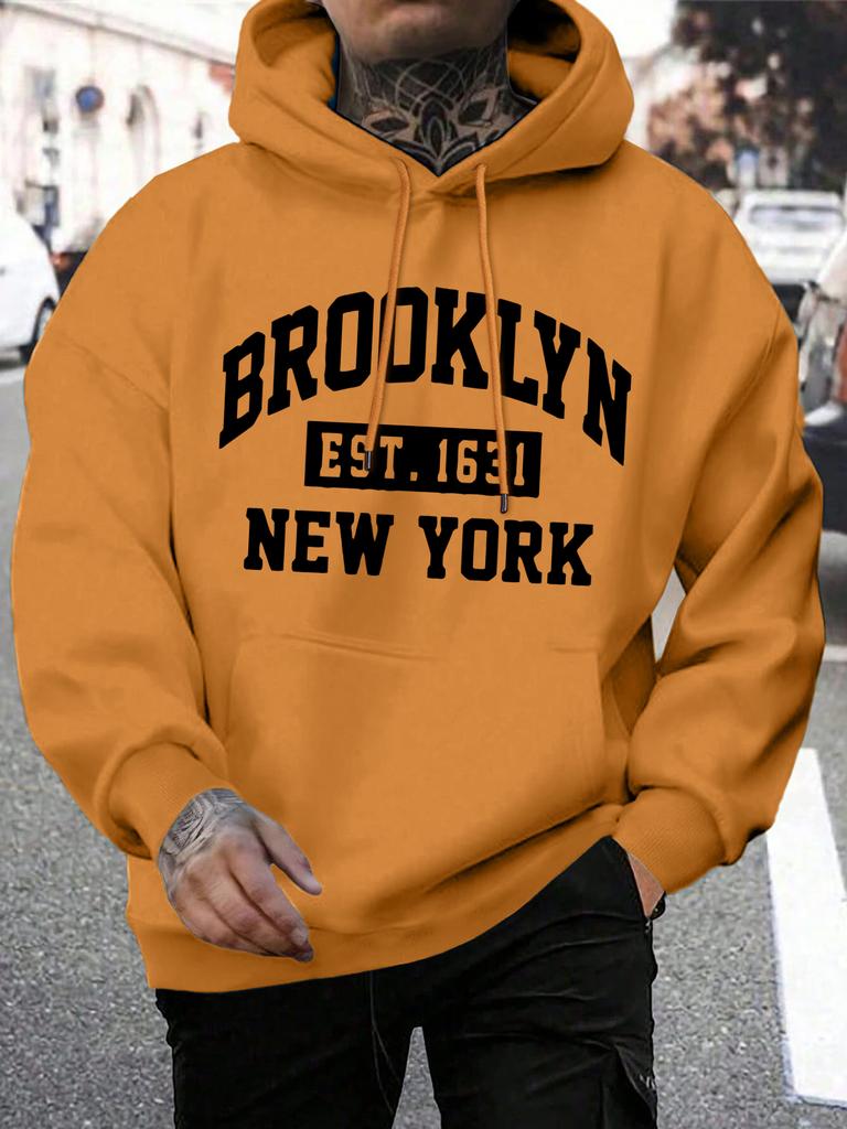 Beooklyn Est 1631 New York Printed Hooded Men Fleece Warm Big Size Hoodies Fashion Fur-liner Hoodie Fashion Casual S-XXL Tops