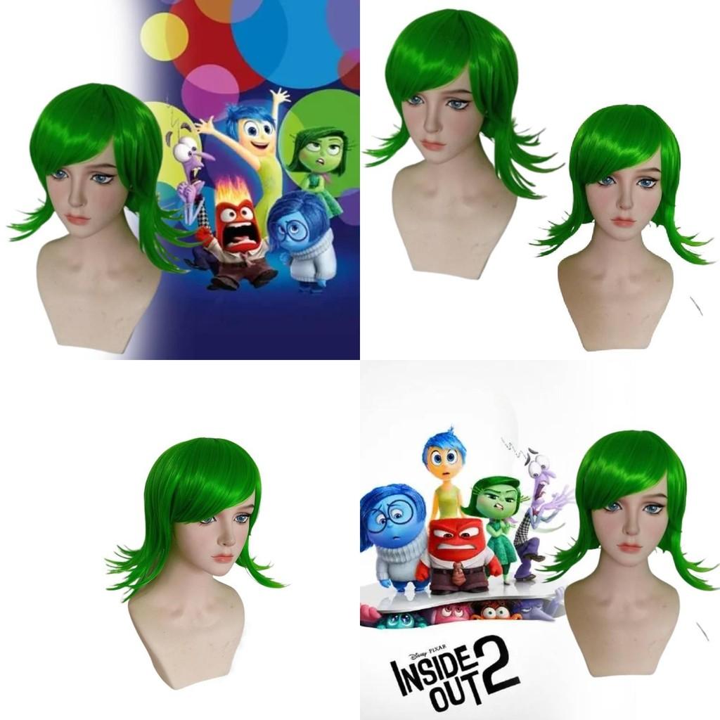 Superior Quality Inside Out Disgust Character Cosplay Wig Long Curly Synthetic Hair