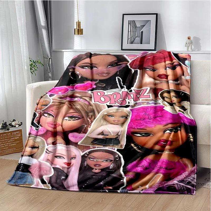 Kawaii Bratz Cartoon Anime Cute Throws Blanket Girl Sofa Home Hiking Picnic Bed Fashion Super Soft Flannel Blanket Birthday Gift