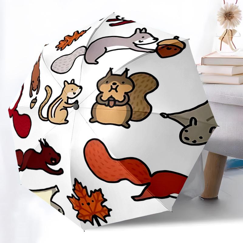 

1pc Squirrel Pattern Automatic Folding Umbrella - 8-Rib Durable Iron Frame, Compact Portable for Daily Travel yy251205024