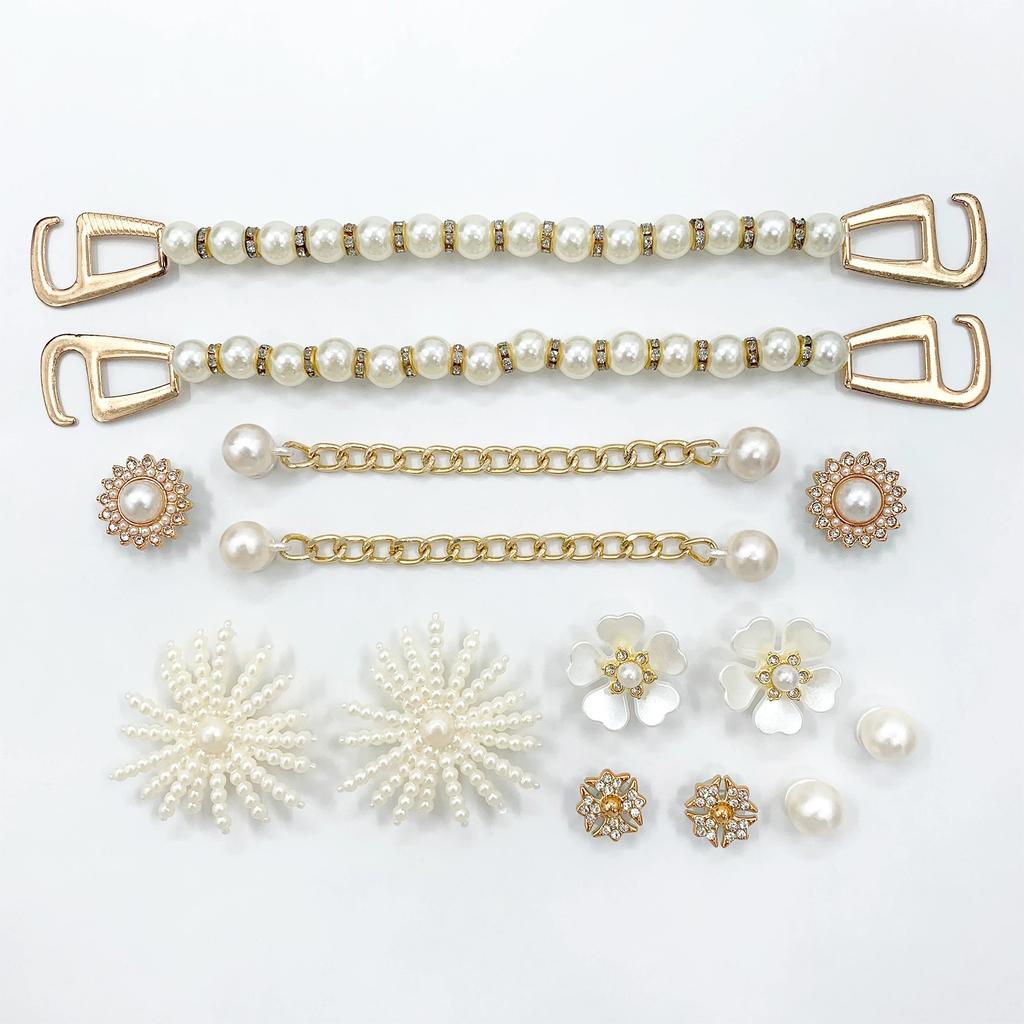 14 Pcs Set Elegant Pearls Chain Shoe Charms Accessories Women DIY Shoe Buckle Decorations for Sandals Beach Clogs Garden Shoes