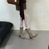 Western Cowboy Boots Women's European and American Spice Girls Vintage Belt Buckle Pointed Mid Boots Small Thick Heel Chelsea Boots Women