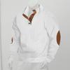 Men's Diamond Knit Henley Sweater Elbow Patch Stand Collar Casual Pullover