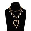 Exaggerated Metal Big Love Pendant Necklace, Fashionable Baroque Imitation Pearl Collarbone Chain Necklace