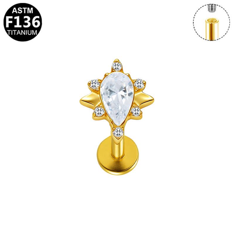 Gaibei G23 Titanium Tragus Piercing with Inner Thread and Water Drop Zirconia 3D Design