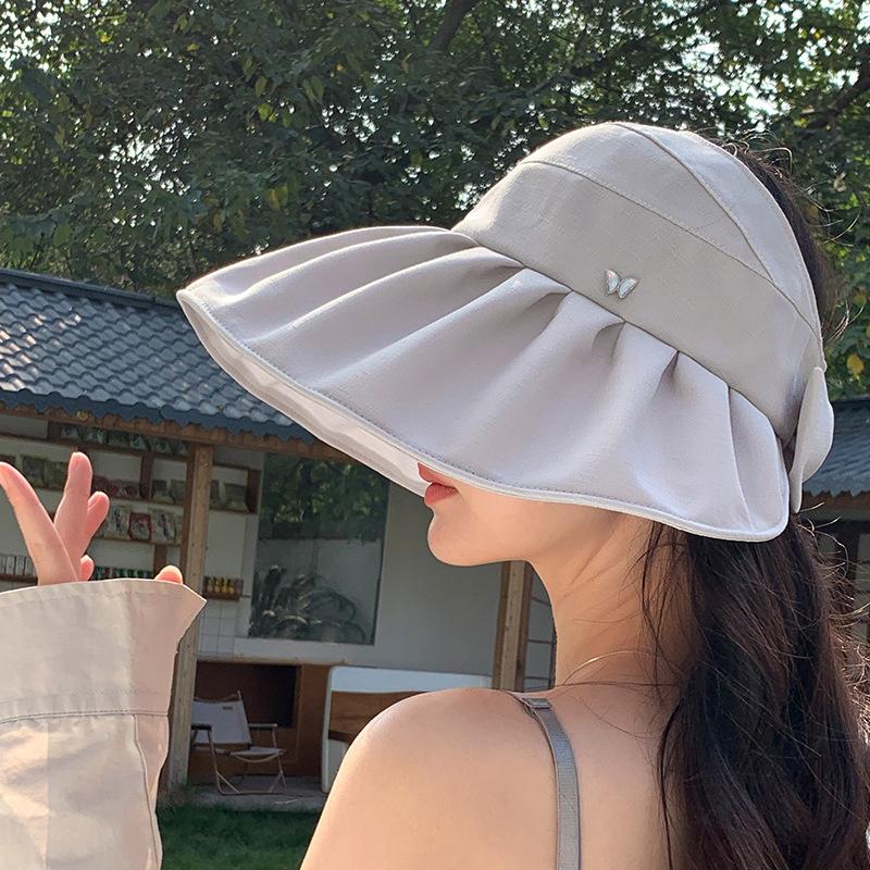 Sunscreen Empty Top Fisherman Hat Children Summer Small Fresh Butterfly Sun Hat Outdoor Versatile Big Eaves Bucket Hat