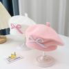 Girls Autumn Winter Beret With Sweet Embroidered Bow Warm Windproof Knitted Painter Hat For Baby Toddler