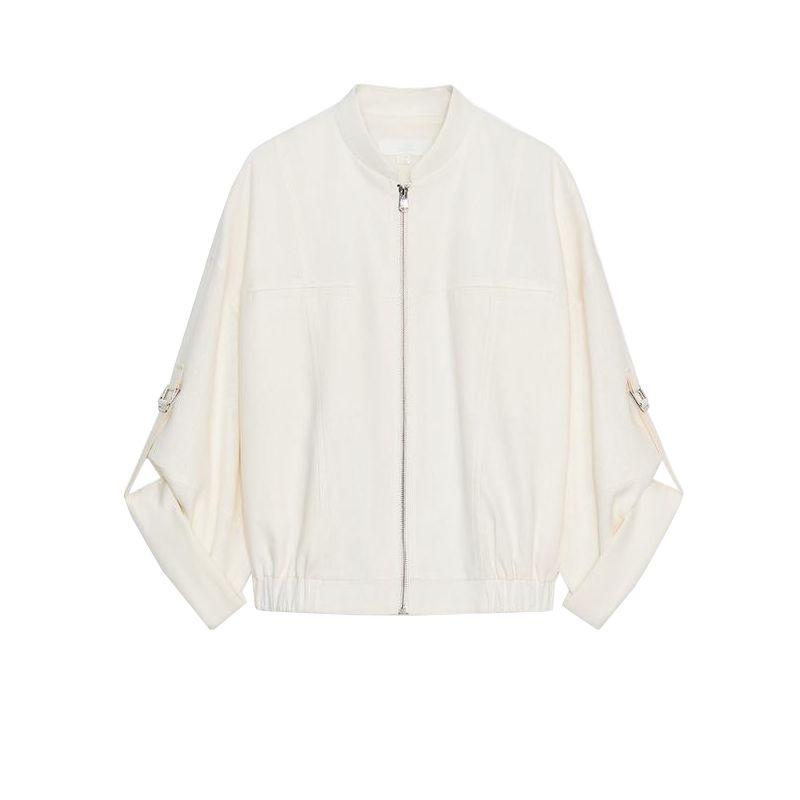 Summer New Product Women's Clothes Minimalist Stand Collar Long Sleeves Linen Blended Roll-up Sleeve Jacket Outwear 3653724