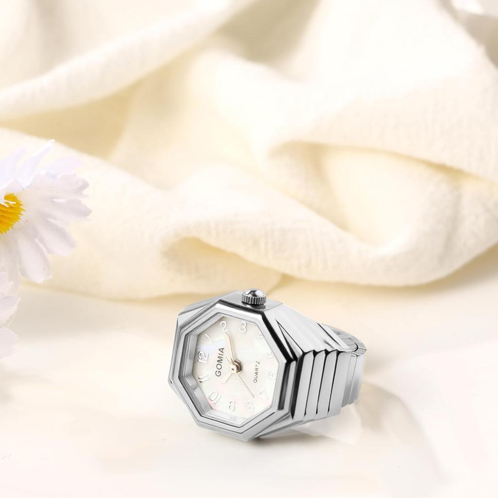 Ladies Ring Watch Fashionable Octagonal Stainless Steel Ring Clock Analog Simple Quartz Fashion Accessory - Birthday Christmas Valentine's Day Gift