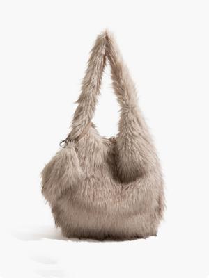 Korean Style Women Furry Fluffy Soft Plush Underarm Bag Winter New Elegant Solid Color Large Capacity Shoulder Bag Handbag