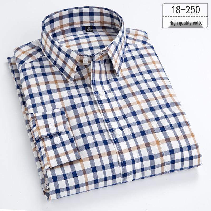 Men's Slim Fit Plaid Striped Pure Cotton Shirt