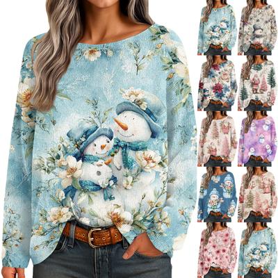 Damen Herbstpullover Langarm Druck Tops Pullover Locker Schick Lässig Basic Kleidung