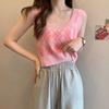Summer Knitted Argyle Versatile Short Camisole Tank Women's Slim Outerwear Inner Top