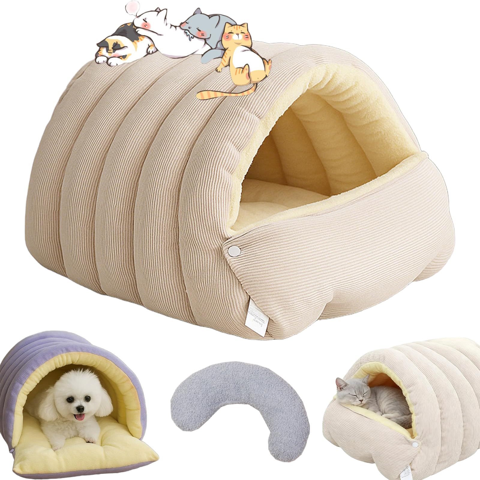 Cozy Monster Cat Bed, Cozy Monster Pet Bed with Removable & Washable Cushioned, Cats House Tent Bed, Indoor Warm Soft Pet Bed Tent House (Beige,17.72*11.81*7.48in) бежевый