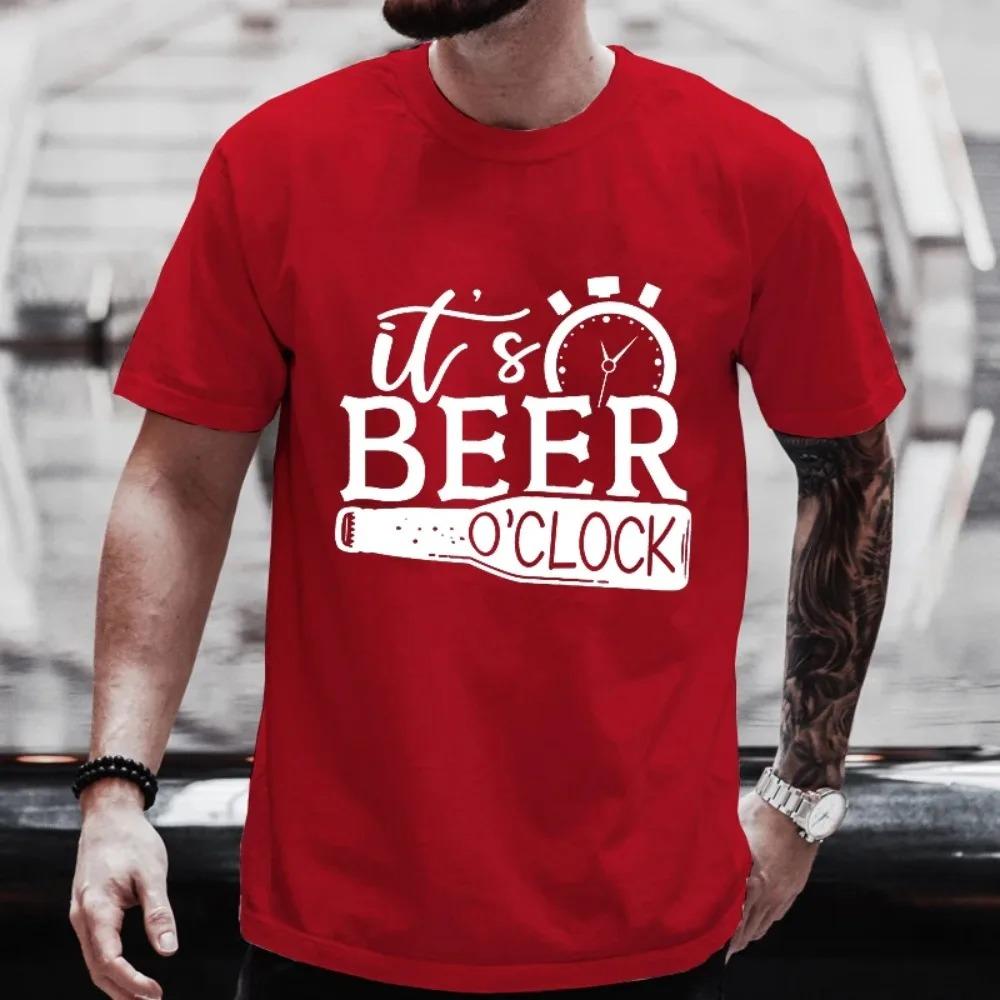 It's Beer O'clock Graphic T Shirt for Men Y2k Clothing International Beer Day Tops Male Drinking Party Streetwear Oversized Tees