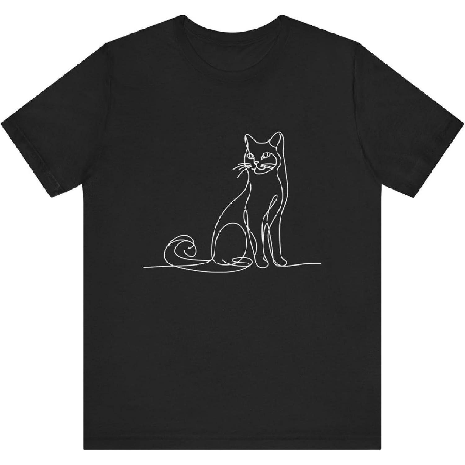 Simple Line Art Kitten Cat Artwork Drawing Cat 3 Unisex T-Shirt S