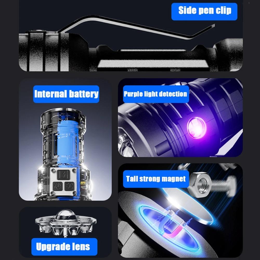 Multi-function Mini Flashlight Electric Display Tail Magnetic Built-in Battery Outdoor Portable Flashlight Emergency Lights