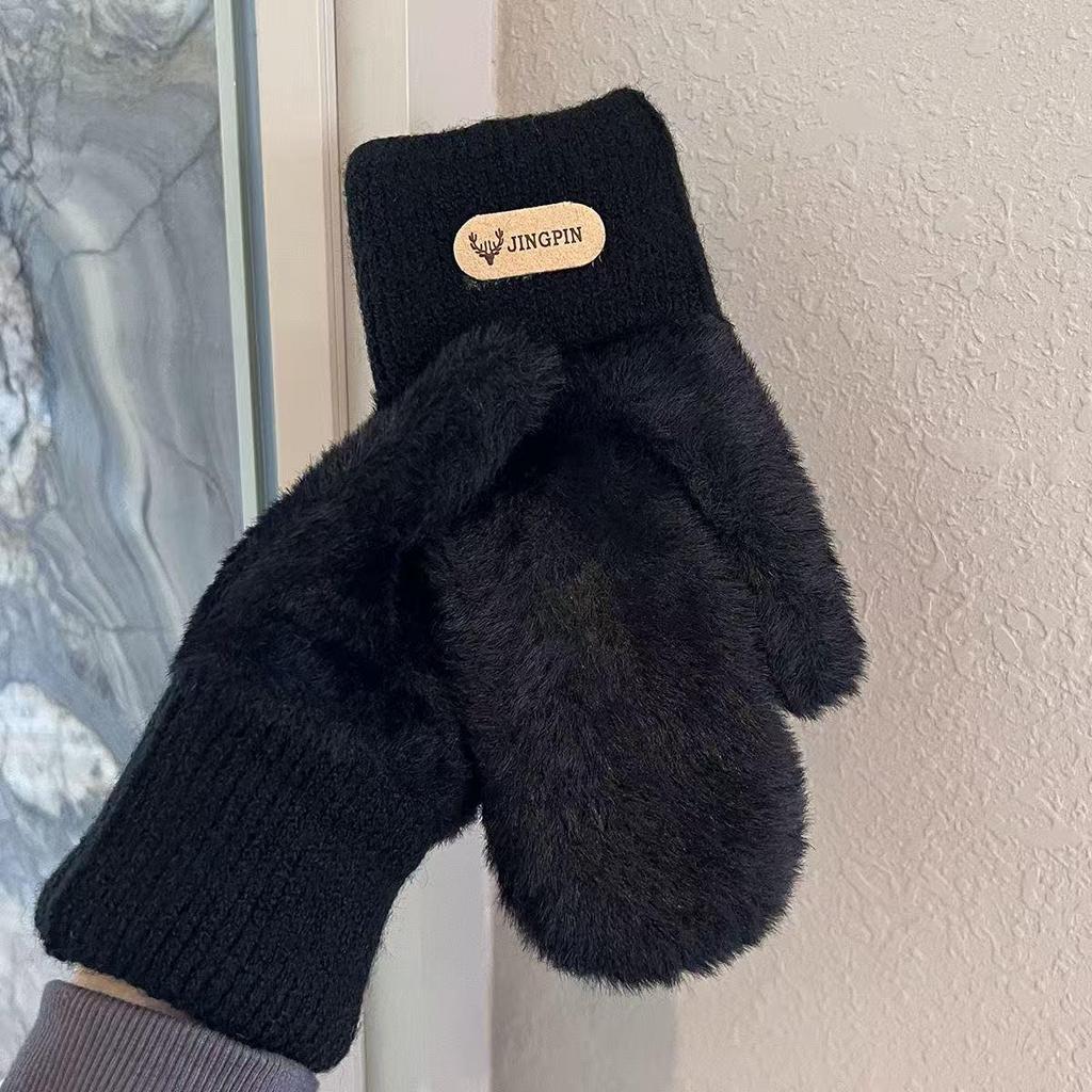 Women's Plush Fleece-Lined Cycling Gloves - Warm, Windproof, and Cute for Autumn and Winter