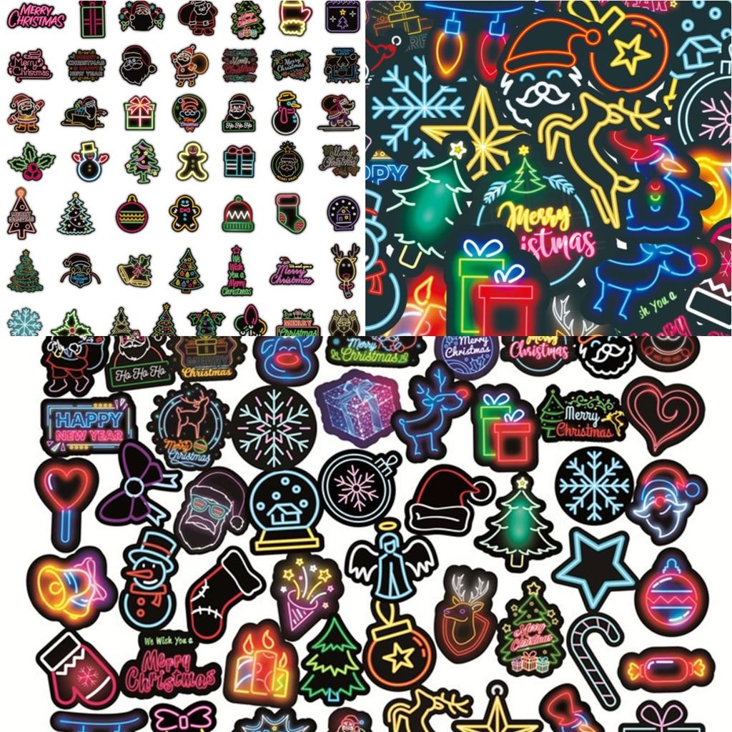 50Pcs/100Pcs Merry Christmas . Neon Color Style Stickers DIY Fashion Waterproof Doodle Decals Stickers
